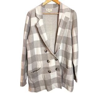Marled Women's XL Buffalo Check Knit
Blazer Cardigan Jacket Light Gray White